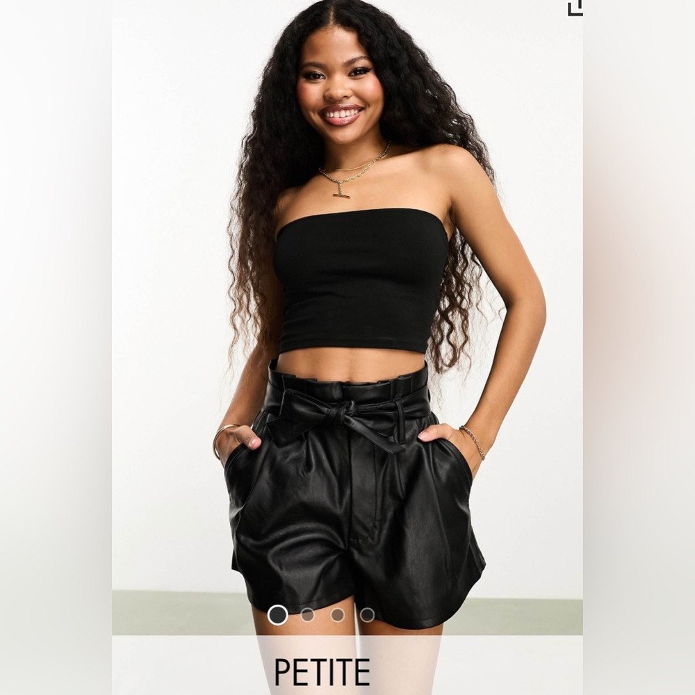 Black Faux Leather Shorts Miss Selfridge petite faux leather belted short NWT